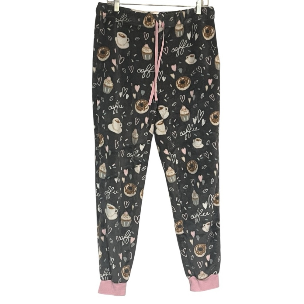 Fuzzy jammy bottoms size L (12-14) with coffee theme from Secret Treasures VGUC